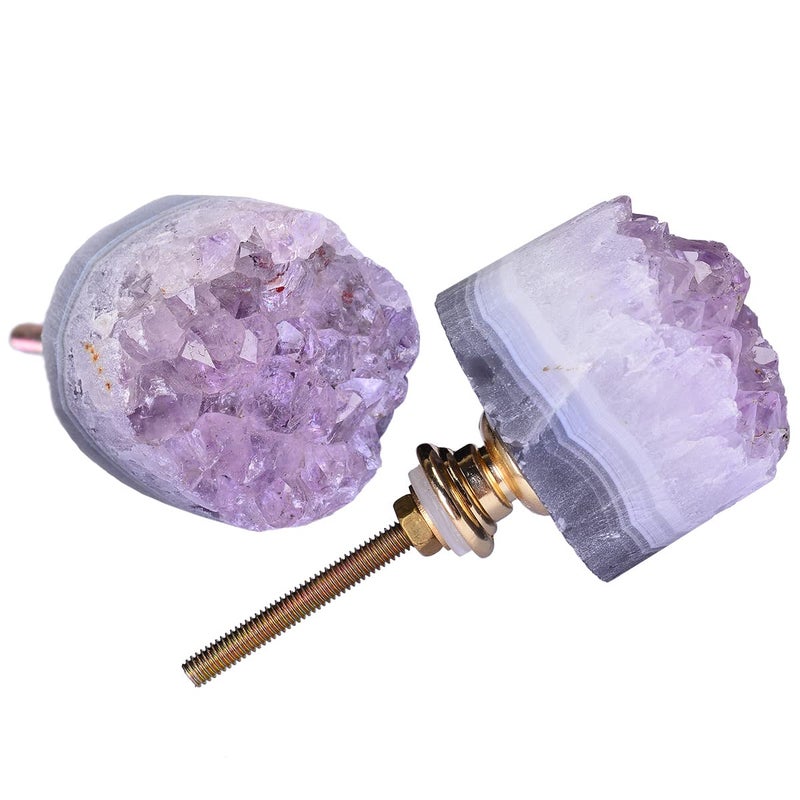 JIC Gem Set of 2 Amethyst Drawer Knobs Crystal Stone Cabinet Knobs Kitchen Cupboard Pull Handles - Image 1